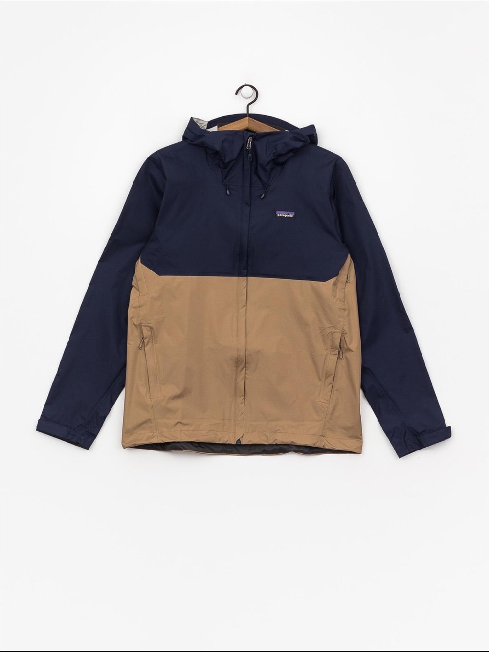 Patagonia Men’s Navy and Tan Hooded Windbreaker Jacket-XXL